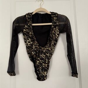 Black and Gold Long Sleeve Bartender Bottle Girl Bodysuit